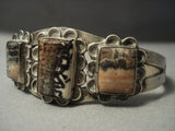 Early 1900's Vintage Navajo ""squared Petrified Wood"" Native American Jewelry Silver Bracelet Old-Nativo Arts