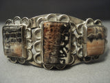 Early 1900's Vintage Navajo ""squared Petrified Wood"" Native American Jewelry Silver Bracelet Old-Nativo Arts