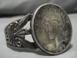 Early 1900's Vintage Navajo Sterling Silver Coin Native American Bracelet Old-Nativo Arts