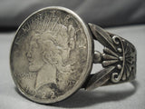 Early 1900's Vintage Navajo Sterling Silver Coin Native American Bracelet Old-Nativo Arts