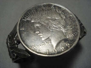 Early 1900's Vintage Navajo Sterling Silver Coin Native American Bracelet Old-Nativo Arts