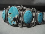 Early 1900's Vintage Navajo Turquoise Coiled Stem Native American Jewelry Silver Bracelet-Nativo Arts