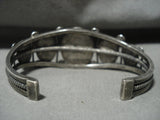 Early 1900's Vintage Navajo Turquoise Coiled Stem Native American Jewelry Silver Bracelet-Nativo Arts