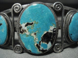 Early 1900's Vintage Navajo Turquoise Coiled Stem Native American Jewelry Silver Bracelet-Nativo Arts