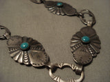 Early 1900's Vintage Navajo Turquoise Native American Jewelry Silver Necklace-Nativo Arts