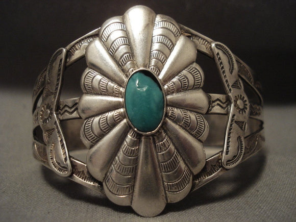Early 1900's Vintage Navajo Turquoise Native American Jewelry Silver Sheild Bracelet-Nativo Arts