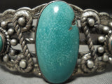 Early 1900's Vintage Navajo Turquoise Native American Jewelry Silver Swirl Bracelet Old-Nativo Arts