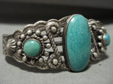 Early 1900's Vintage Navajo Turquoise Native American Jewelry Silver Swirl Bracelet Old-Nativo Arts