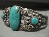 Early 1900's Vintage Navajo Turquoise Native American Jewelry Silver Swirl Bracelet Old-Nativo Arts