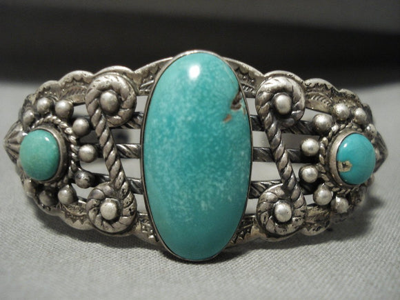 Navajo Old Pawn Sterling Silver Handmade Turquoise Bracelet 4433 - Etsy