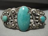 Early 1900's Vintage Navajo Turquoise Native American Jewelry Silver Swirl Bracelet Old-Nativo Arts