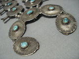 Early 1900's Vintage Navajo Turquoise Sterling Native American Jewelry Silver Squash Blossom Necklace-Nativo Arts