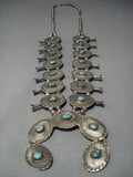 Early 1900's Vintage Navajo Turquoise Sterling Native American Jewelry Silver Squash Blossom Necklace-Nativo Arts