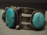 Early 1900's Vintage Navajo 'Turquoise Terminal Channel' Native American Jewelry Silver Bracelet-Nativo Arts