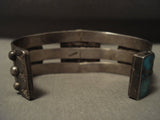 Early 1900's Vintage Navajo 'Turquoise Terminal Channel' Native American Jewelry Silver Bracelet-Nativo Arts