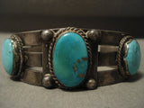 Early 1900's Vintage Navajo 'Turquoise Terminal Channel' Native American Jewelry Silver Bracelet-Nativo Arts