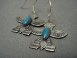 Early 1900's Vintage Navajo Turquoise Thunderbird Native American Jewelry Silver Earrings-Nativo Arts