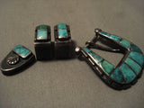 Early 1900's Vintage Zuni Cerrillos Turquoise Blue Gem Native American Jewelry Silver Buckle Set-Nativo Arts
