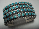 Early 1900's Vintage Zuni/ Navajo Snake Eye Turquoise Native American Jewelry Silver Row Bracelet Old-Nativo Arts