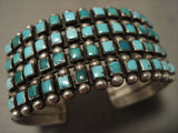 Early 1900's Vintage Zuni/ Navajo 'Squared Turquoise' Native American Jewelry Silver Bracelet-Nativo Arts