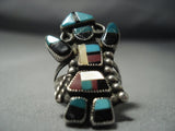 Early 1900's Vintage Zuni Turquoise Dancing Kachina Sterling Native American Jewelry Silver Ring Old-Nativo Arts