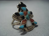 Early 1900's Vintage Zuni Turquoise Kachina Sterling Native American Jewelry Silver Ring Old-Nativo Arts