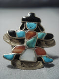 Early 1900's Vintage Zuni Turquoise Kachina Sterling Native American Jewelry Silver Ring Old-Nativo Arts