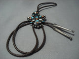 Early 1900's Vintage Zuni Turquoise Sterling Native American Jewelry Silver Bolo Tie Old-Nativo Arts