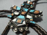 Early 1900's Vintage Zuni Turquoise Sterling Native American Jewelry Silver Bolo Tie Old-Nativo Arts