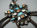 Early 1900's Vintage Zuni Turquoise Sterling Native American Jewelry Silver Bolo Tie Old-Nativo Arts