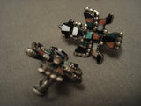 Early 1900's Vintage Zuni Turquoise Sterling Native American Jewelry Silver Earrings-Nativo Arts