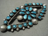 Early 1900's Zuni/ Navajo 'Snake Eyes Turquoise' Native American Jewelry Silver Pin Old-Nativo Arts