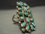 Early And Huge Vintage Navajo Cerrillos Blue Gem Turquoise Sterling Native American Jewelry Silver Ring-Nativo Arts