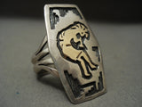 Early And More Rare Vintage Oscar Alexius Gold Kachina Native American Jewelry Silver Ring-Nativo Arts