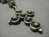 Early Cross Sterling Silver Vintage Native American Navajo Turquoise Squash Blossom Necklace-Nativo Arts