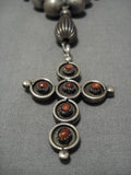 Early Cross Sterling Silver Vintage Native American Navajo Turquoise Squash Blossom Necklace-Nativo Arts