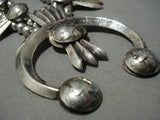 Early Heavy Vintage Native American Jewelry Navajo 246 Gram Sterling Silver Dime Squash Blossom Necklace-Nativo Arts