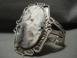 Early Huge Vintage Navajo Native American Jewelry jewelry Moss Agate 1930's Sdilver Bracelet Old Pawn-Nativo Arts
