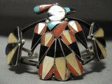 Early Huge Vintage Zuni Turquoise Coral Native American Jewelry Silver Patina Bracelet-Nativo Arts