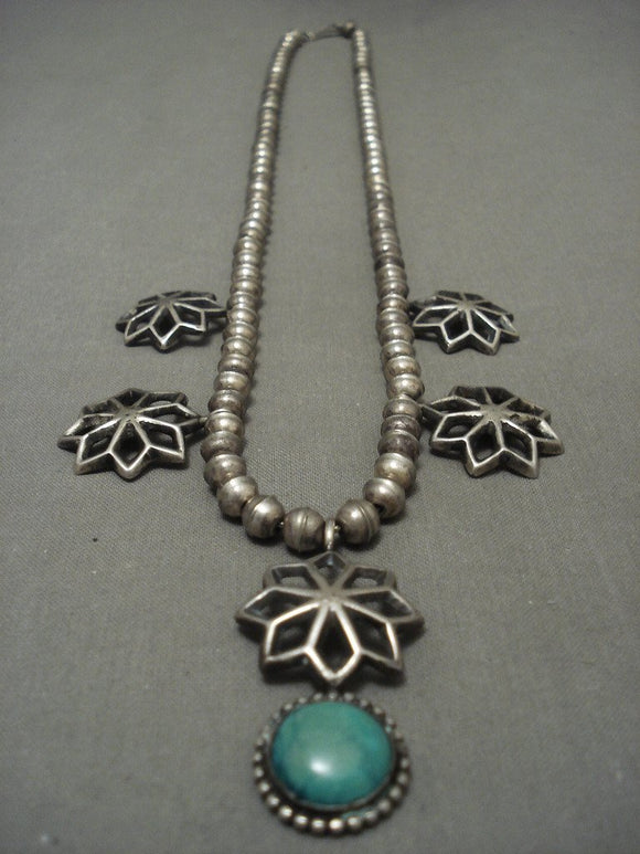 Early Museum Vintage Navajo Rounded Turquoise Native American Jewelry Silver Star Necklace Old-Nativo Arts