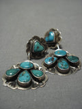 Early Very Rare Heart Turquoise Sterling Silver Vintage Native American Navajo Earrings-Nativo Arts