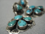 Early Very Rare Heart Turquoise Sterling Silver Vintage Native American Navajo Earrings-Nativo Arts