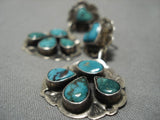 Early Very Rare Heart Turquoise Sterling Silver Vintage Native American Navajo Earrings-Nativo Arts