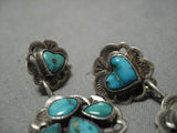 Early Very Rare Heart Turquoise Sterling Silver Vintage Native American Navajo Earrings-Nativo Arts