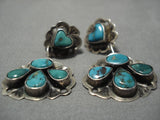 Early Very Rare Heart Turquoise Sterling Silver Vintage Native American Navajo Earrings-Nativo Arts