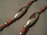 Early Vintage Navajo Advanced Tehnique 'Tubule Coral Inlaid' Hvy Native American Jewelry Silver Necklace-Nativo Arts