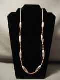 Early Vintage Navajo Advanced Tehnique 'Tubule Coral Inlaid' Hvy Native American Jewelry Silver Necklace-Nativo Arts