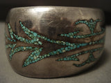 Early Vintage Navajo Hand Pounded Native American Jewelry Silver Green Turquoise Bracelet-Nativo Arts