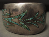 Early Vintage Navajo Hand Pounded Native American Jewelry Silver Green Turquoise Bracelet-Nativo Arts