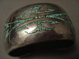 Early Vintage Navajo Hand Pounded Native American Jewelry Silver Green Turquoise Bracelet-Nativo Arts